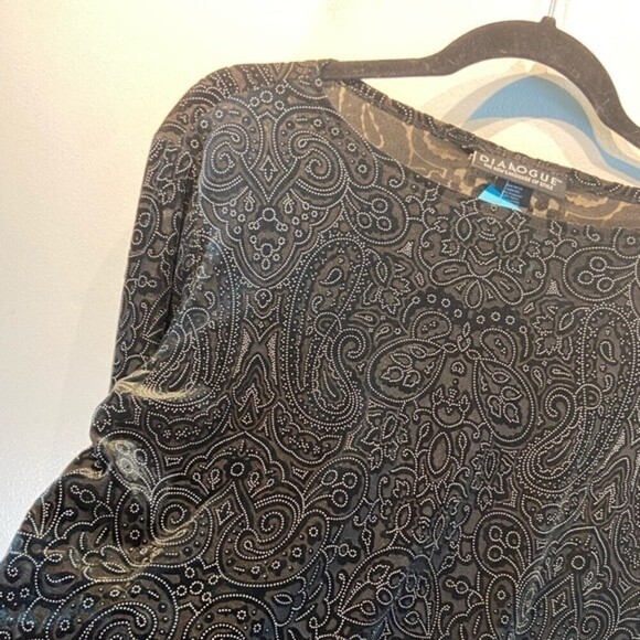 Dialogue Burnout Velvet Women's Top Size M Color Black Embellished Sheer USA - Picture 3 of 7